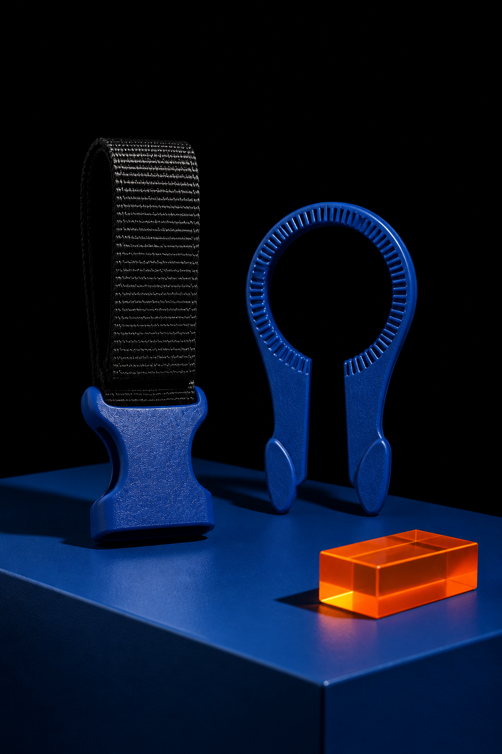 Freestanding NEAR Link 01 components with the split ribbed collar spread open